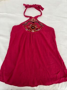 Charlotte Russe Beaded Halter Top - Fuchsia